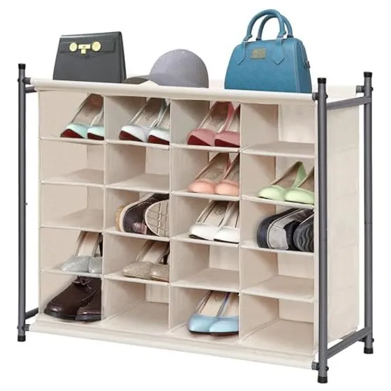 STORAGE MANIAC Stackable Shoe Cubby Organizer — Beige