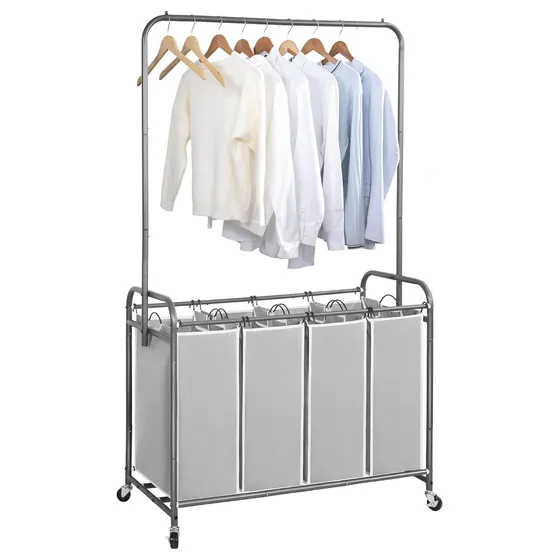 STORAGE MANIAC Laundry Sorter with Hanging Bar — Gray