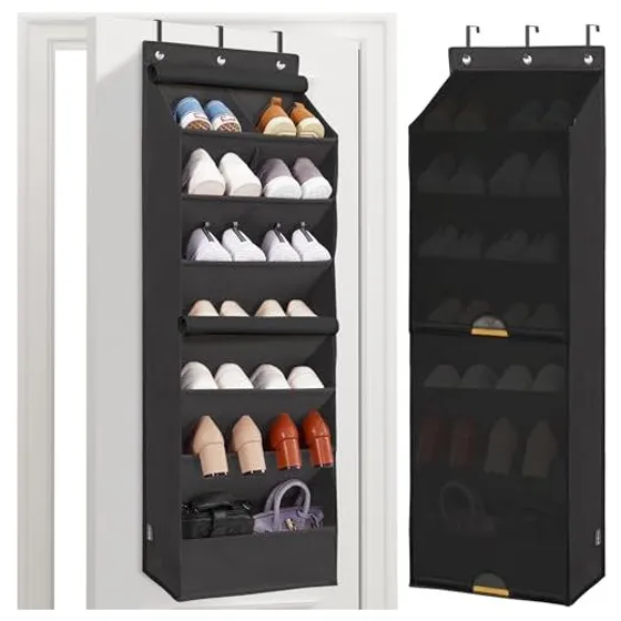 STORAGE MANIAC Over-the-Door Shoe Organizer with Curtain — Black
