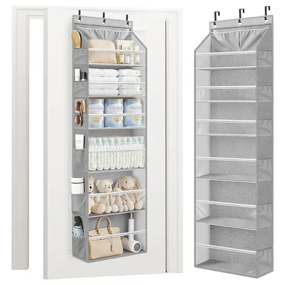 STORAGE MANIAC Over-the-Door Organizer with Clear Pockets — Gray
