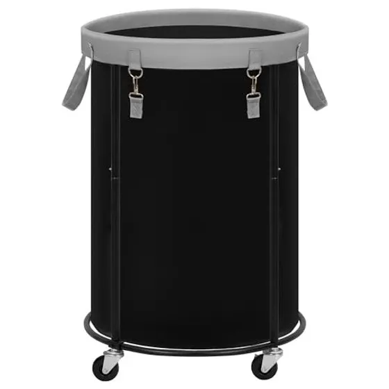 STORAGE MANIAC Round Rolling Laundry Hamper — Black