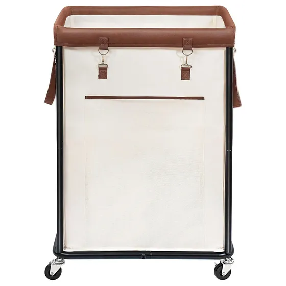 STORAGE MANIAC Large Laundry Basket with Wheels — Beige