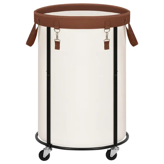 STORAGE MANIAC Round Rolling Laundry Hamper — Beige