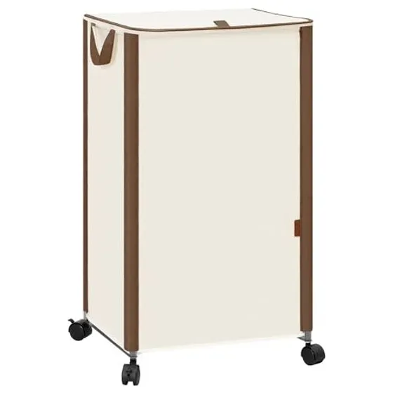 STORAGE MANIAC Rolling Laundry Hamper with Lid — Beige