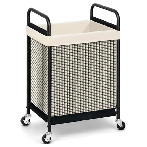 STORAGE MANIAC Rolling Laundry Hamper with Mesh Frame — Beige