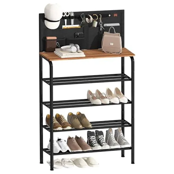 STORAGE MANIAC 5-Tier Entryway Shoe Rack with Pockets — Black