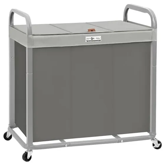 STORAGE MANIAC 3-Section Laundry Hamper with Lid — Gray