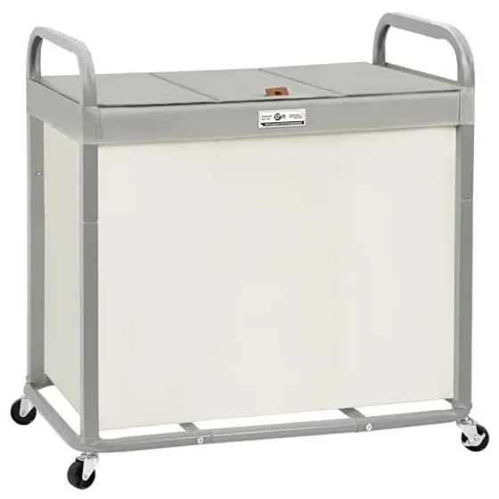STORAGE MANIAC 3-Section Laundry Hamper with Lid — Beige