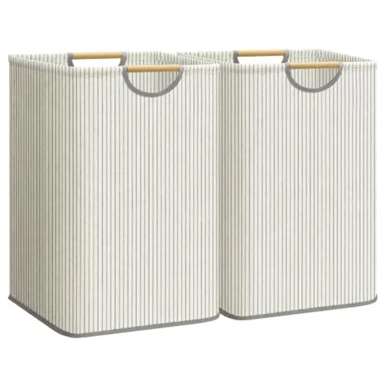 STORAGE MANIAC Collapsible Laundry Hamper with Bamboo Handles — Stripe