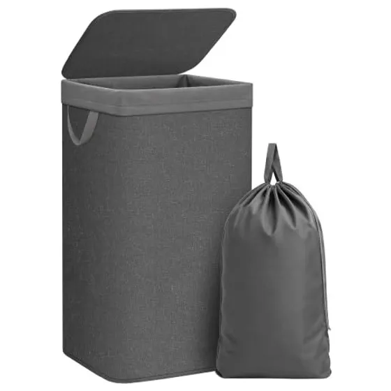 STORAGE MANIAC Metal Frame Laundry Hamper with Lid — Black
