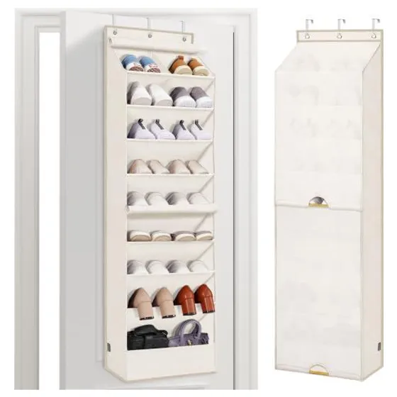 STORAGE MANIAC Over-the-Door Shoe Organizer with Curtain — Off-white