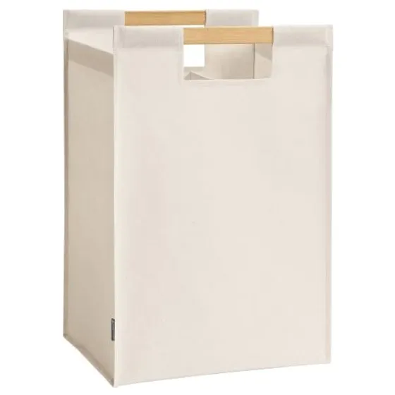 STORAGE MANIAC Laundry Hamper with Bamboo Handle & Divider — Beige